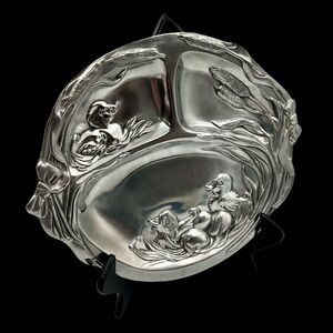 Arthur Court Ducklings Divided Baby Plate 1998 Aluminum Child Feeding Dish 8”
